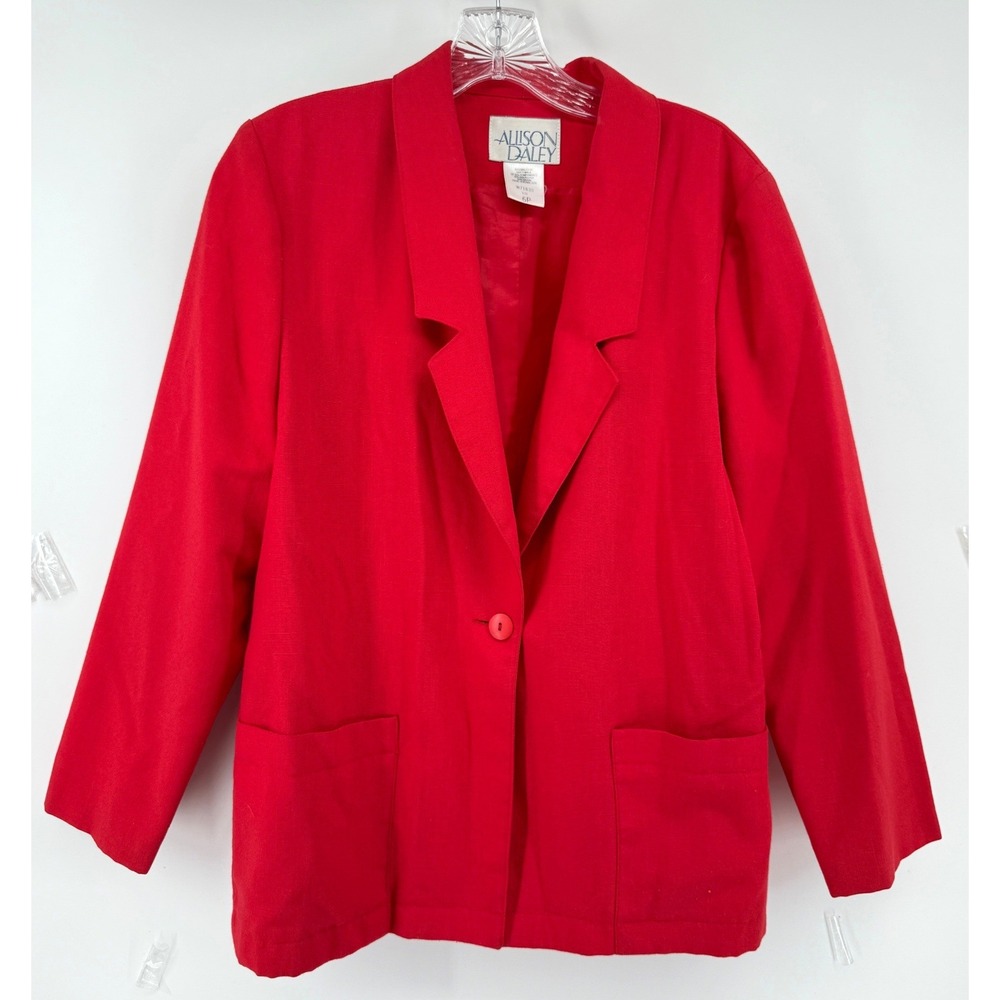 Allison Daley Red Single Button Blazer Jacket Women 6P Rayon Blend Career
